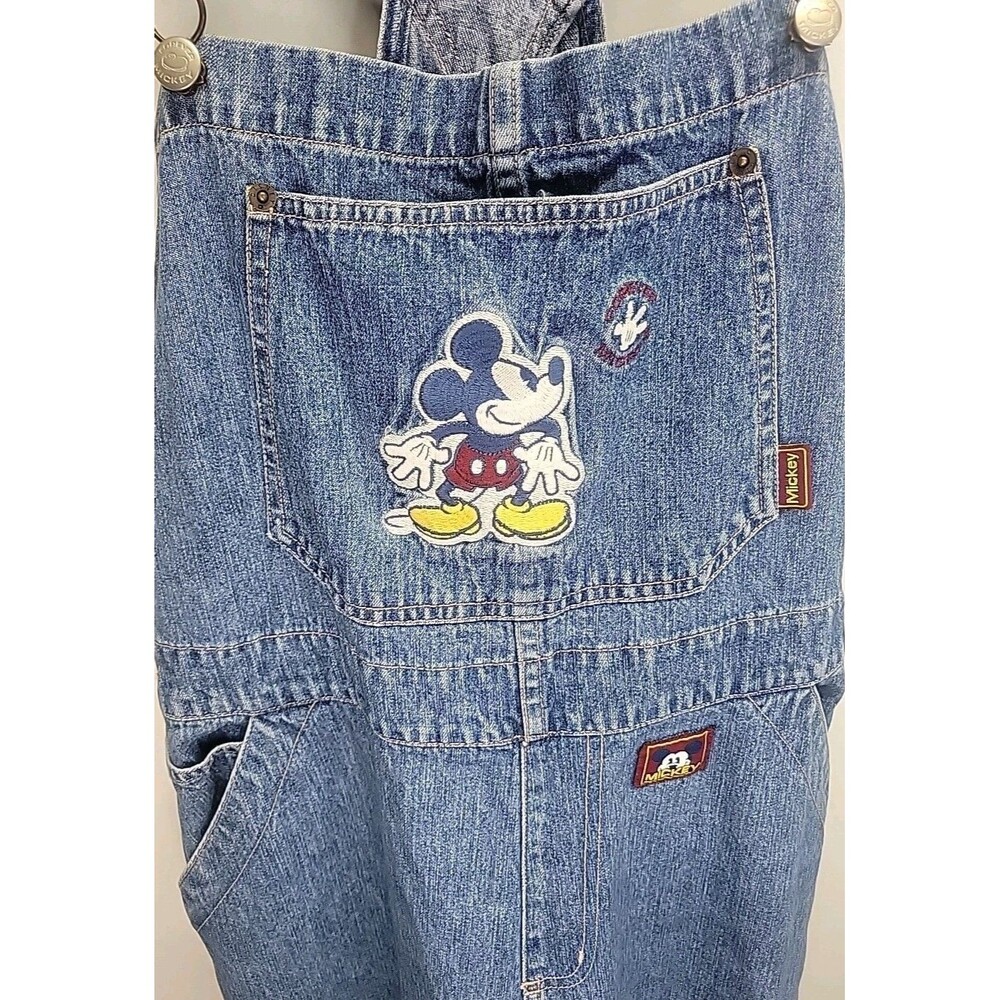 Disney Mickey Mouse Denim Overalls XL‎ Embroidered Front Pocket Adjust Y2K - Picture 5 of 15